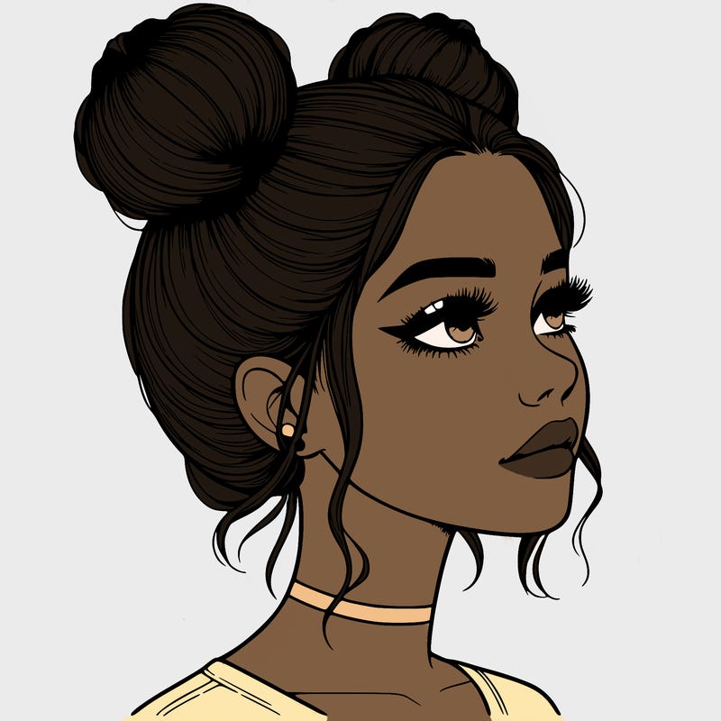 realistic girl with buns on the top of her head