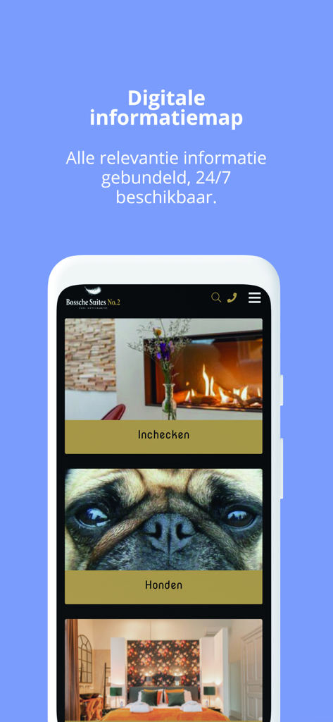 A interface do aplicativo Great Stay mostrando uma pasta de informações digitais para hóspedes de hotel