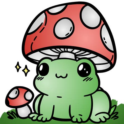 a cute frog with a mushroom hat