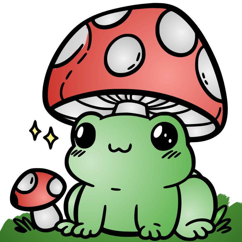 a cute frog with a mushroom hat