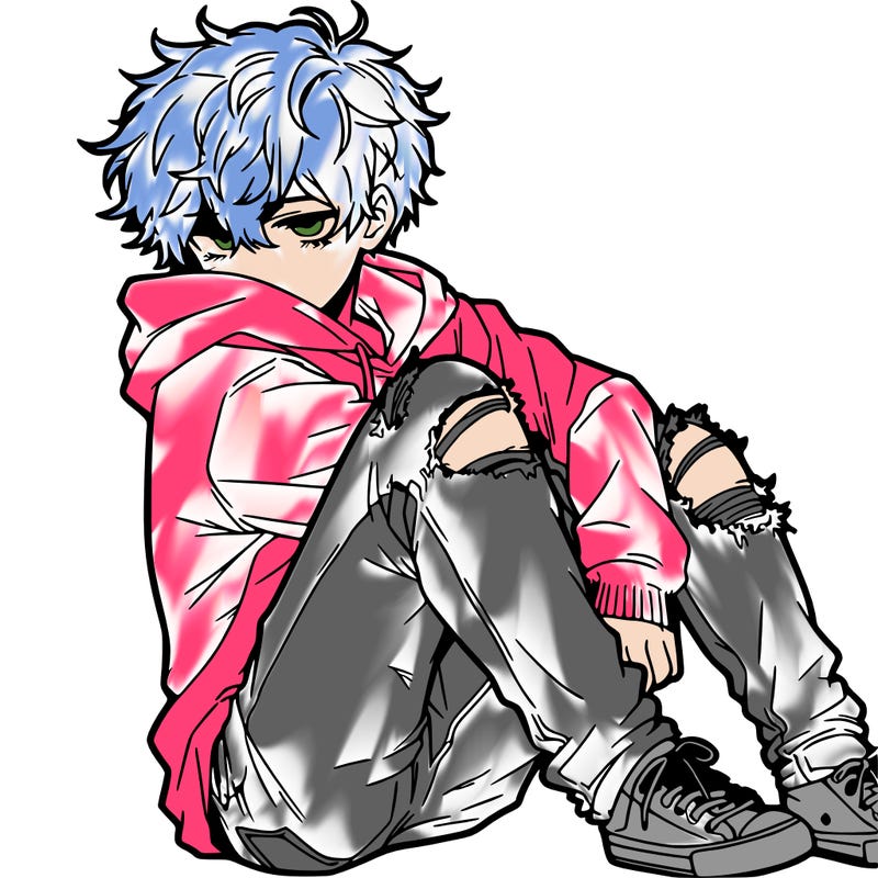 a male hoddie ripped jeans messy hair anime