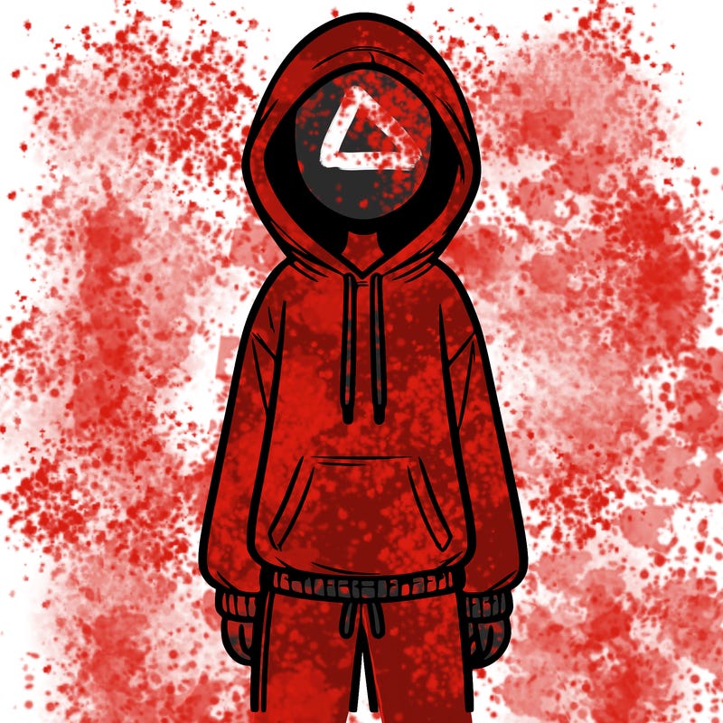 faceless girl in a tracksuit with a hood on and no hair