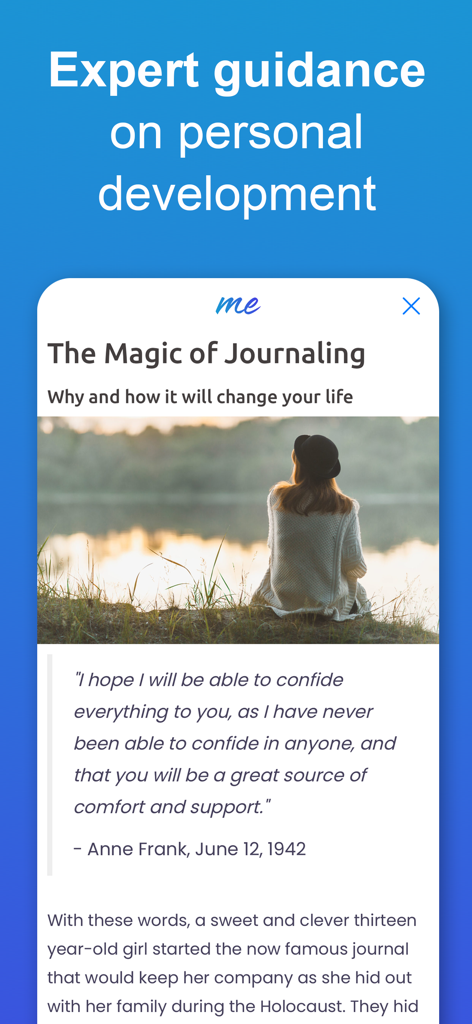 Expert guidance on personal development through journaling in the Being Me app