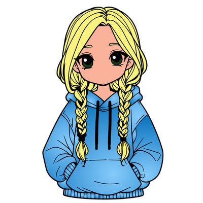 a realistic girl with a oversized hoodie and she has braids