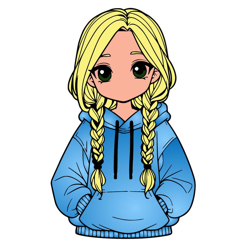 a realistic girl with a oversized hoodie and she has braids