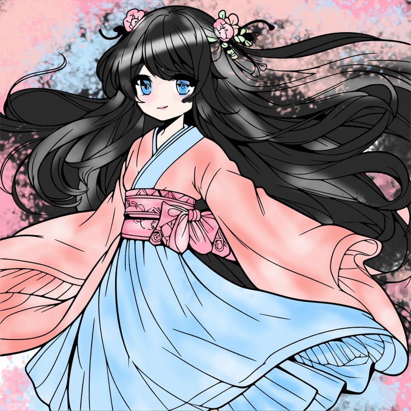 manga character with flowing dress in the wind