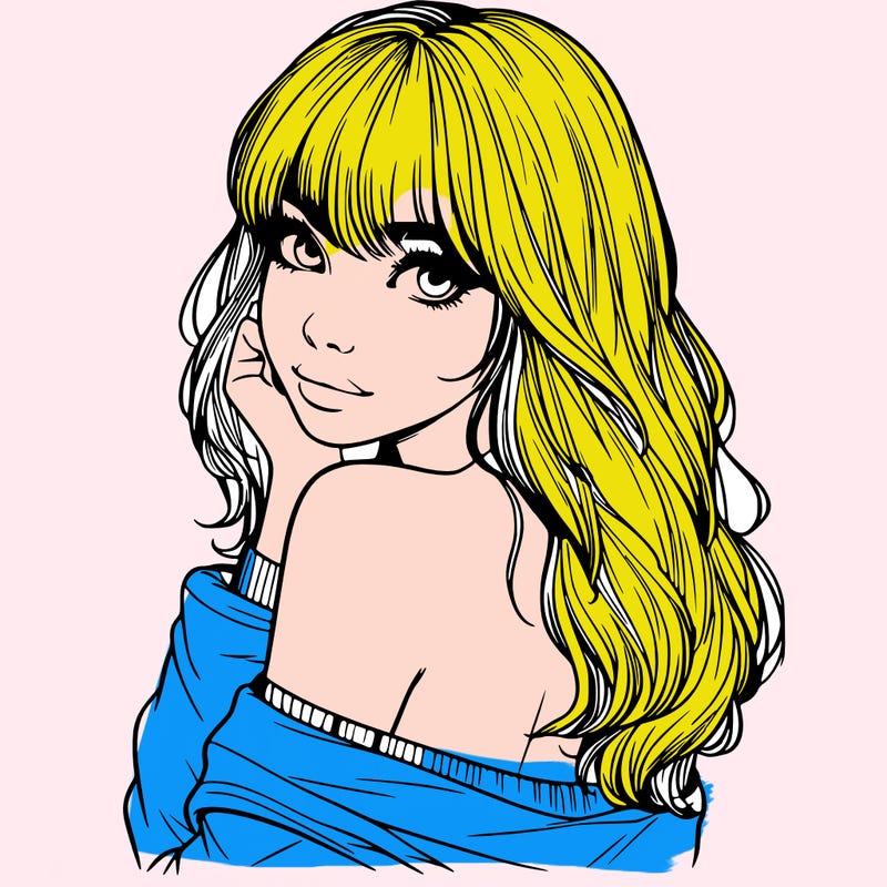 realistic girl with bangs looking over her shoulder