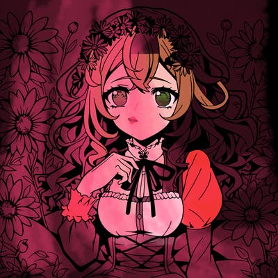 anime girl surrounded by flowers