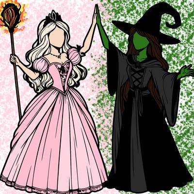detailed realistic split of a princess and a witch