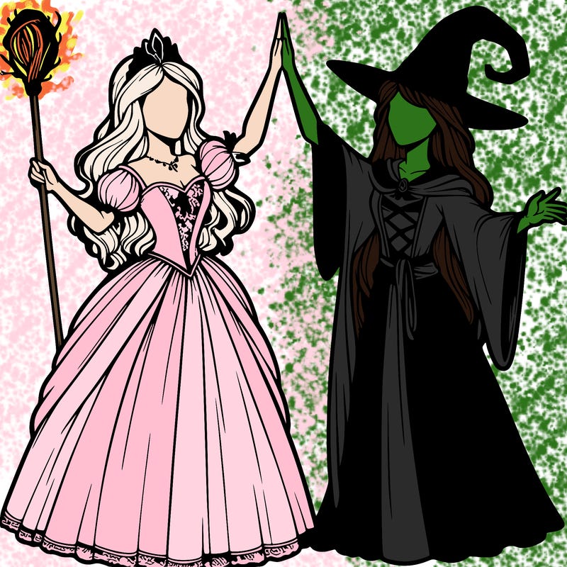 detailed realistic split of a princess and a witch