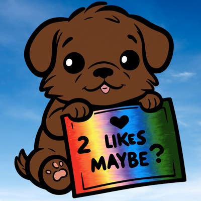 a puppy holding a sign that says 2 likes maybe?