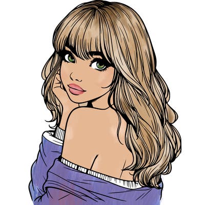 realistic girl with bangs looking over her shoulder