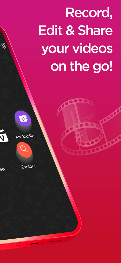 Vizmato: Video Editor & Maker - Vizmato app promotional screen showing the record edit and share features on a mobile phone
