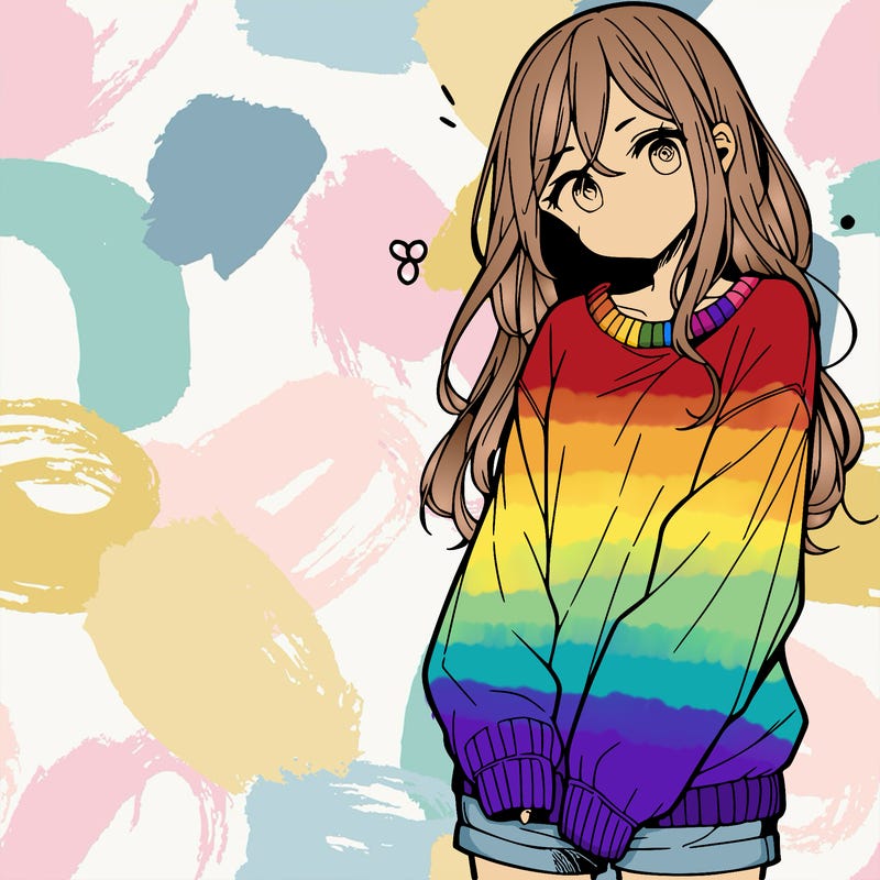 manga teen girl  in a sweater and baggy pants