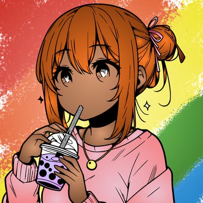 manga character drinking boba
