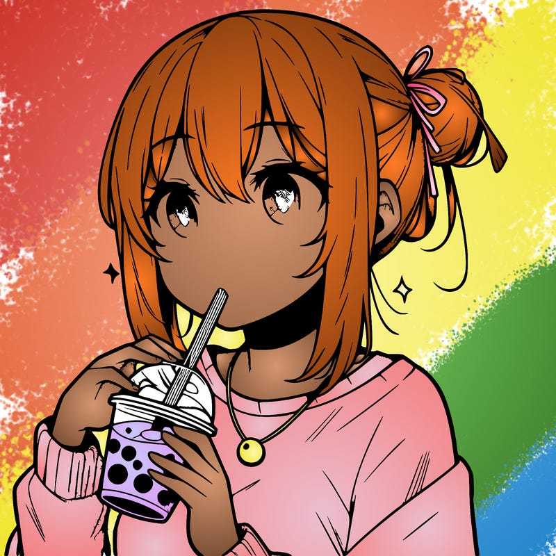 manga character drinking boba