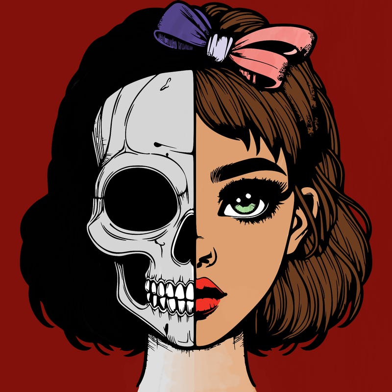 realistic girl with half skull mask