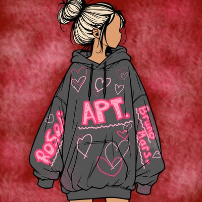 realistic girl with a oversized sweatshirt on and a bun