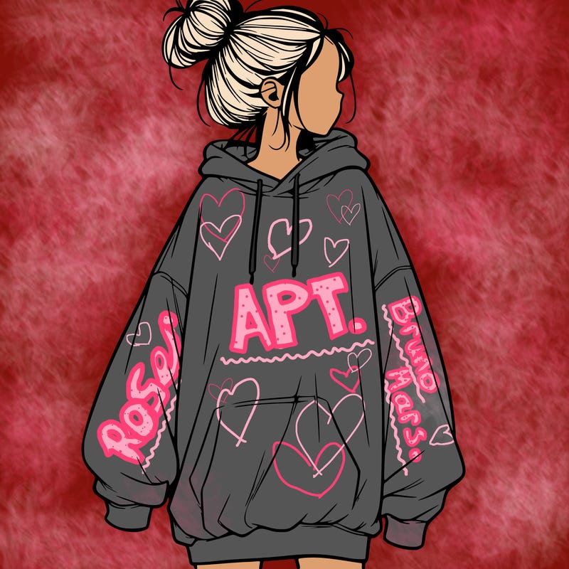 realistic girl with a oversized sweatshirt on and a bun