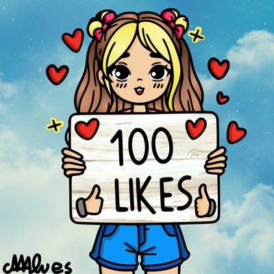girl holding a sign saying 100 likes