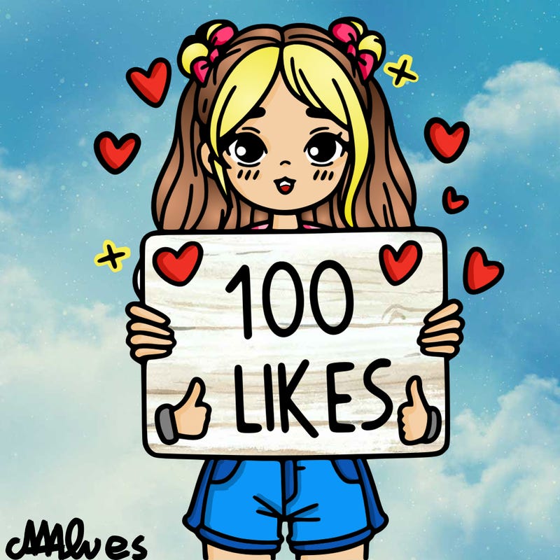 girl holding a sign saying 100 likes