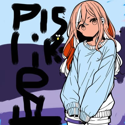 manga teen girl  in a sweater and baggy pants