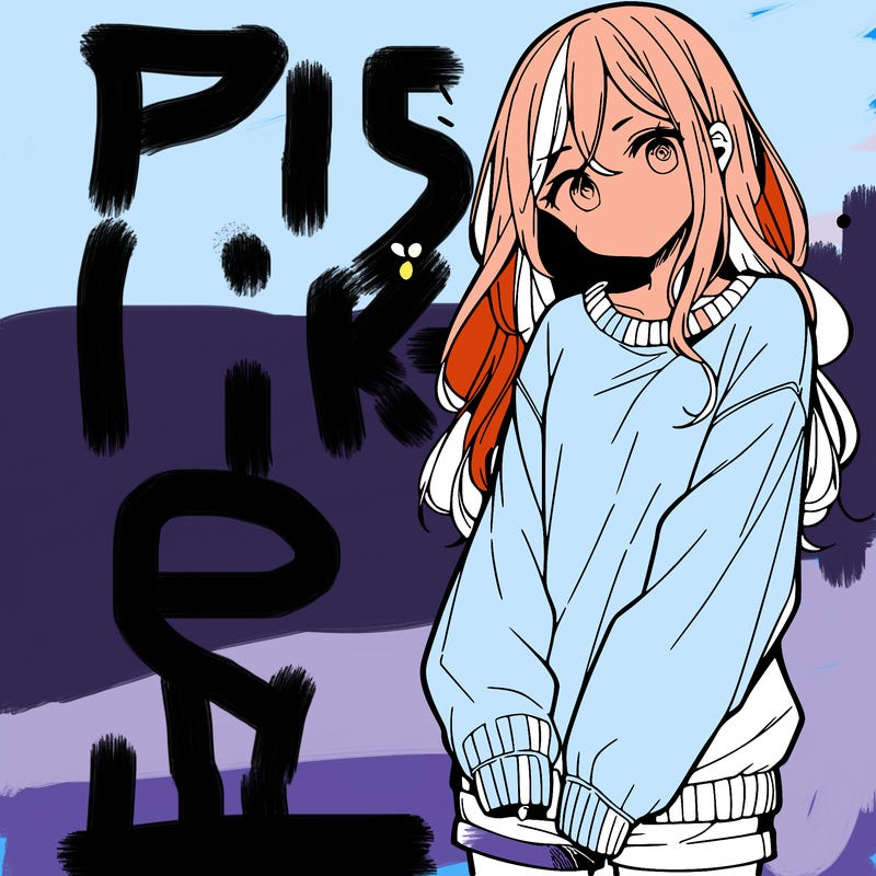 manga teen girl  in a sweater and baggy pants