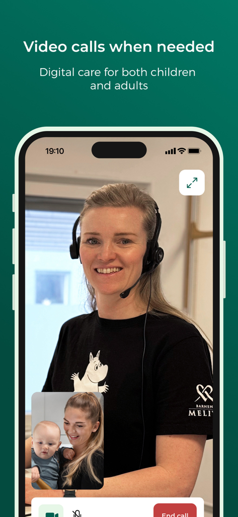 Meliva Sweden - A video call in the Meliva app between a healthcare provider and a mother with her baby.