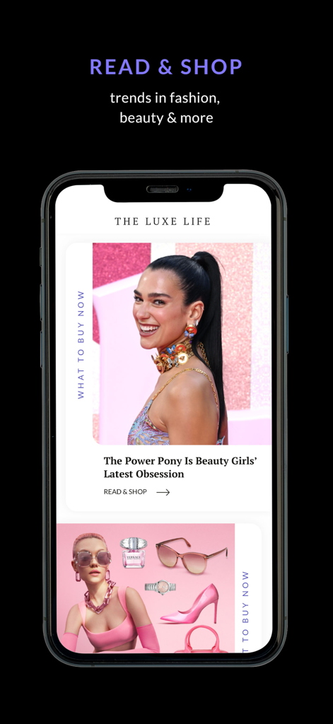 Tata CLiQ Luxury Shopping App - Captura de pantalla de la aplicación Tata CLiQ Luxury que muestra la revista digital Luxe Life con tendencias de moda y productos de lujo seleccionados.
