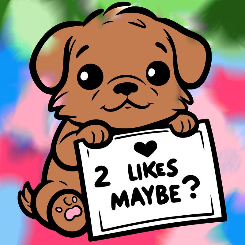 a puppy holding a sign that says 2 likes maybe?