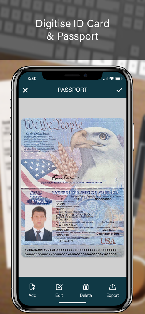 PRO SCANNER- PDF Document Scan - Digitalizando um passaporte dos EUA usando o aplicativo móvel PRO SCANNER