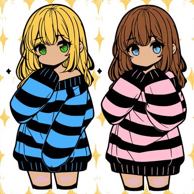 anime girl in a striped oversized sweater