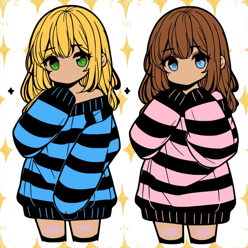 anime girl in a striped oversized sweater