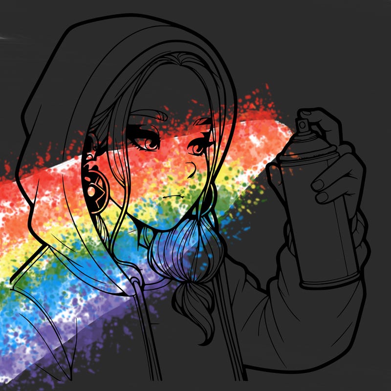 a realistic girl, spray painting