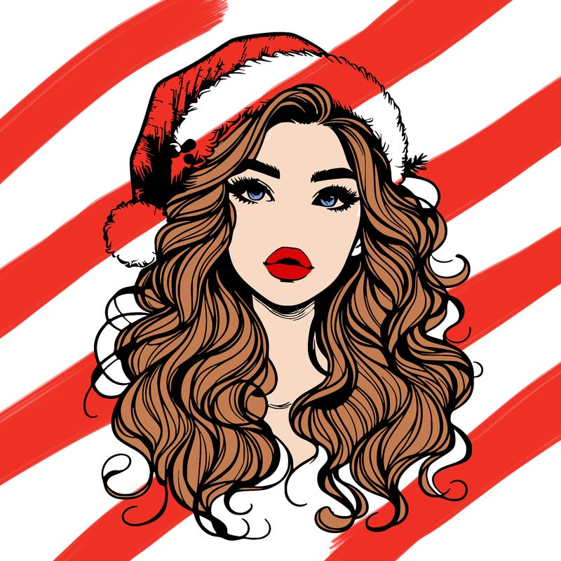 realistic christmas girl with wavy hair and lips