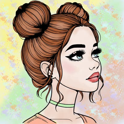 realistic girl with buns on the top of her head