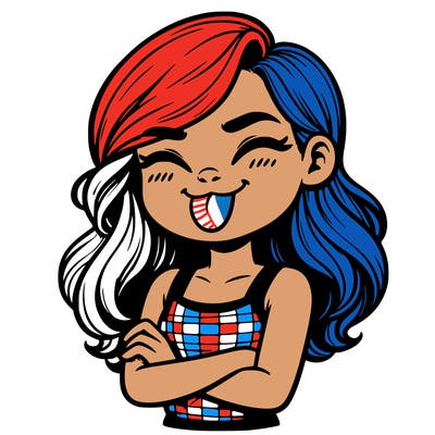 realistic girl crossing her arms and wearing a tank top with her tongue held out she has long hair