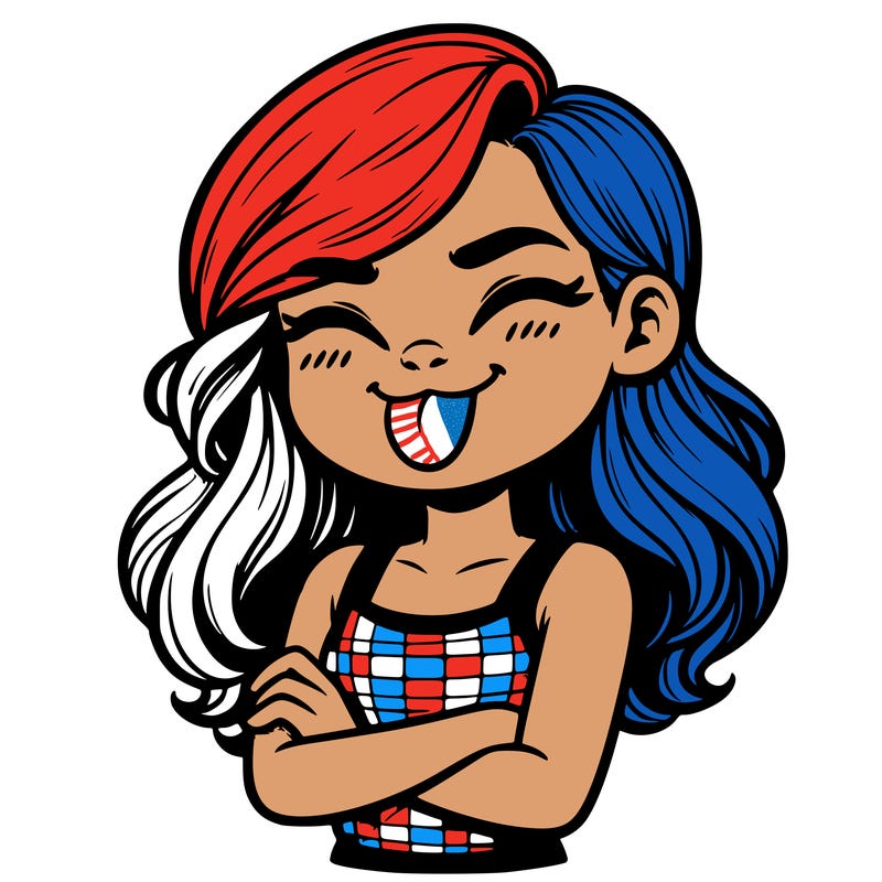 realistic girl crossing her arms and wearing a tank top with her tongue held out she has long hair