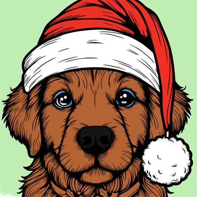 realistic dog with a christmas hat