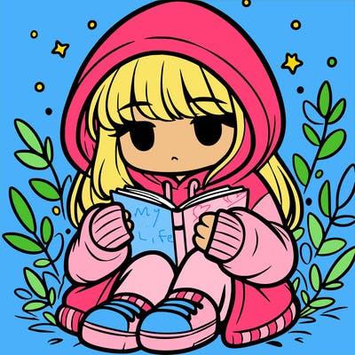 girl in oversized hoodie reading a book