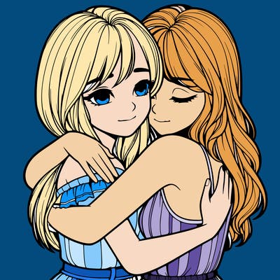 realistic girls hugging