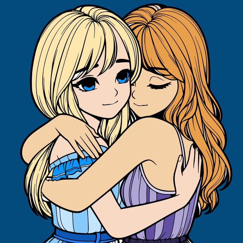 realistic girls hugging