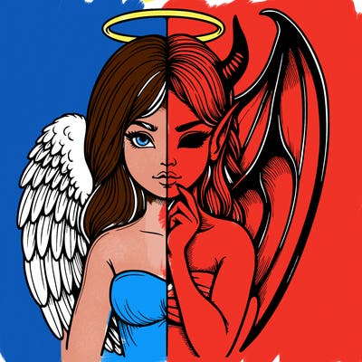 realistic angel half demon