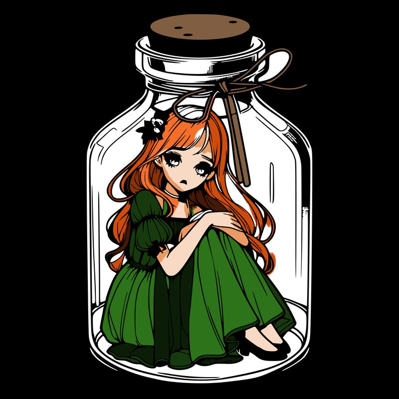 beautiful realistic girl trapped in bottle