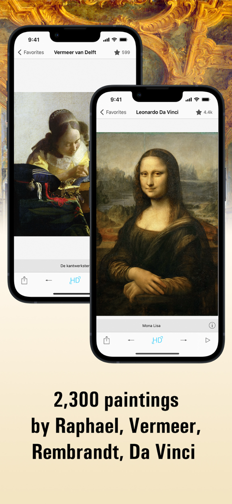 Louvre HD - Louvre HD mobile app featuring the Mona Lisa and Vermeer paintings from a collection of 2300 works