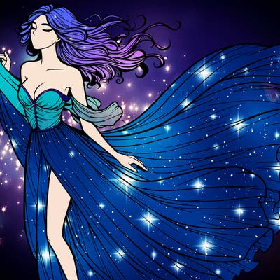 realistic woman in dress flowing the the wind