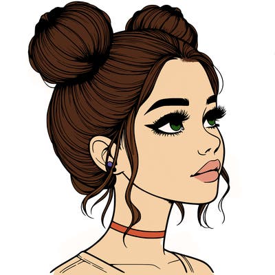realistic girl with buns on the top of her head