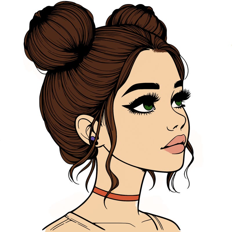 realistic girl with buns on the top of her head