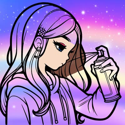 a realistic girl spray painting