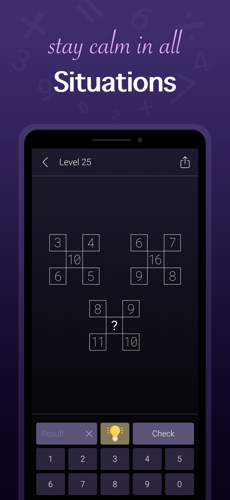 Math: Riddles and Puzzles - A mathematical logic puzzle showing numerical sequences on a dark minimalist interface for brain training
